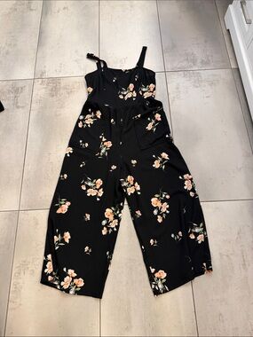 Xhilaration Black Jumpsuit with Peach Floral Print